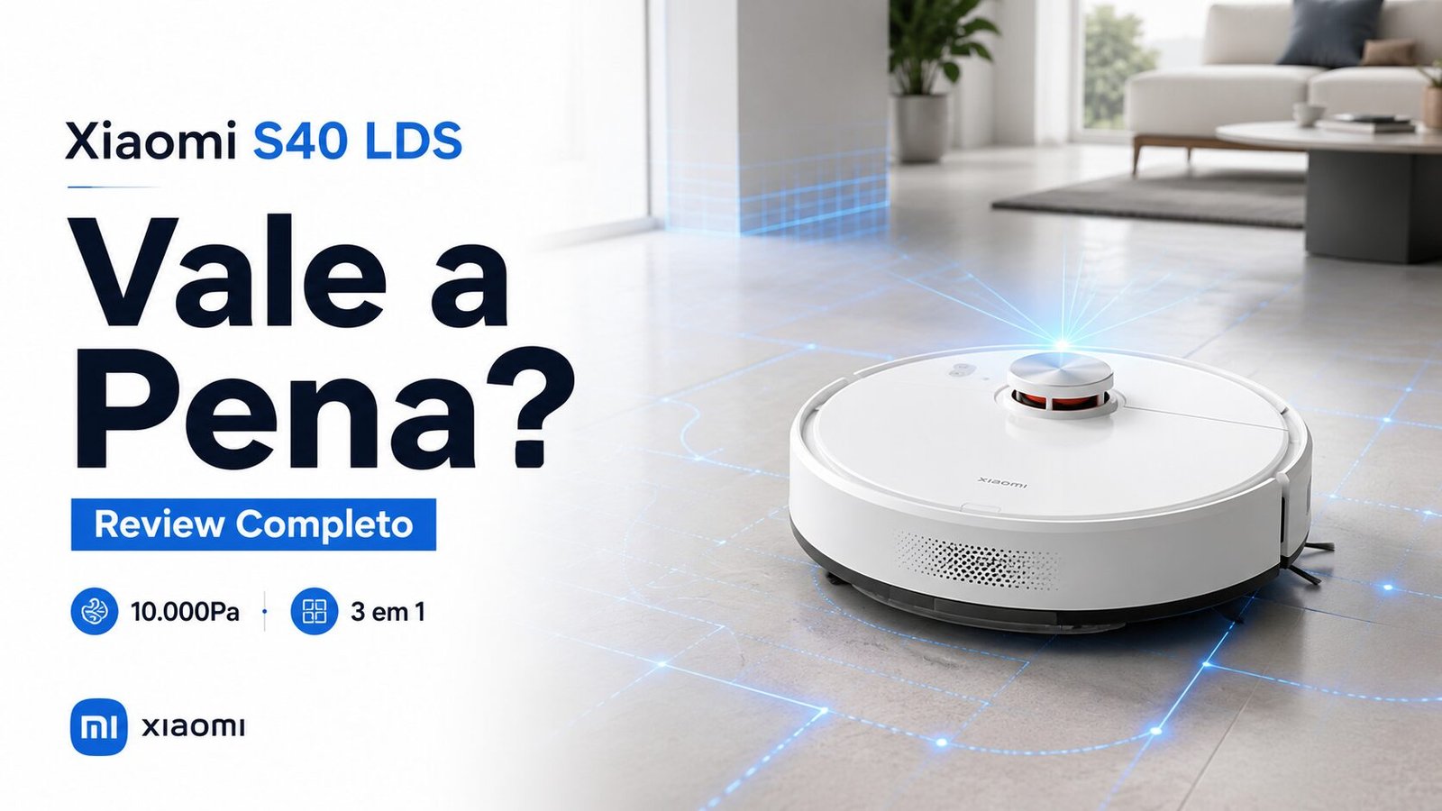 Robô Aspirador Xiaomi S40 LDS branco limpando piso com navegação inteligente