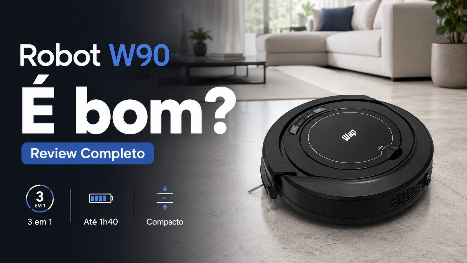 Robô aspirador WAP Robot W90 preto limpando piso de casa