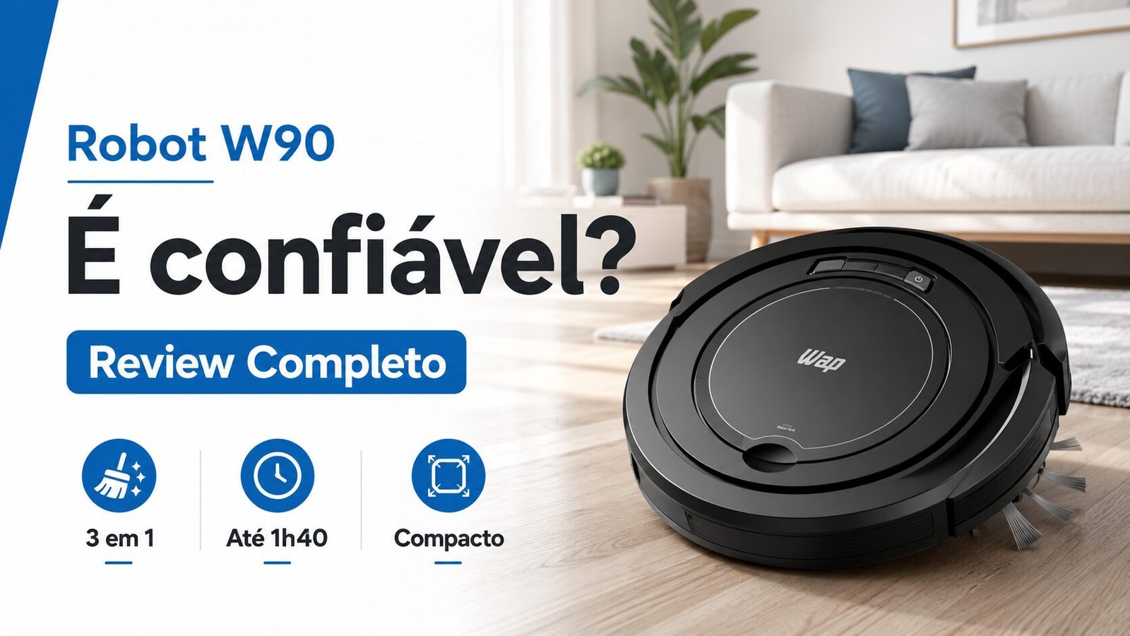 Robô aspirador WAP Robot W90 preto limpando piso de sala