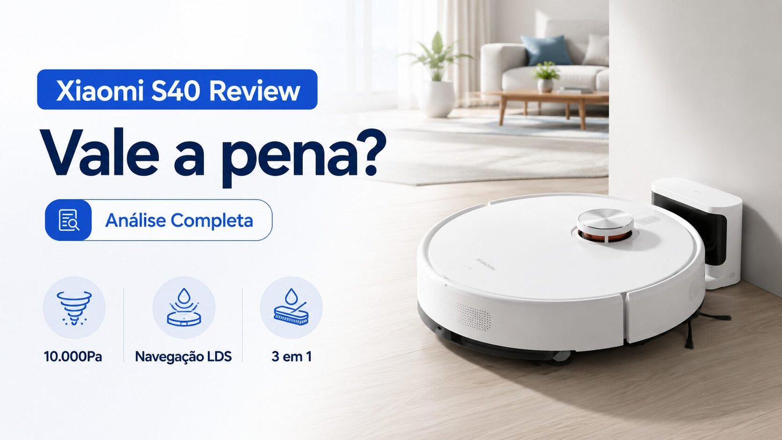Robô Aspirador Xiaomi S40 branco limpando piso com navegação LDS