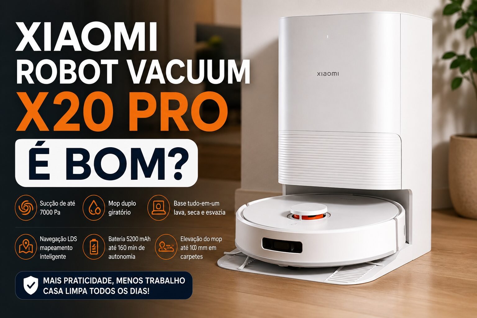 Xiaomi Robot Vacuum X20 Pro branco com base automática de limpeza
