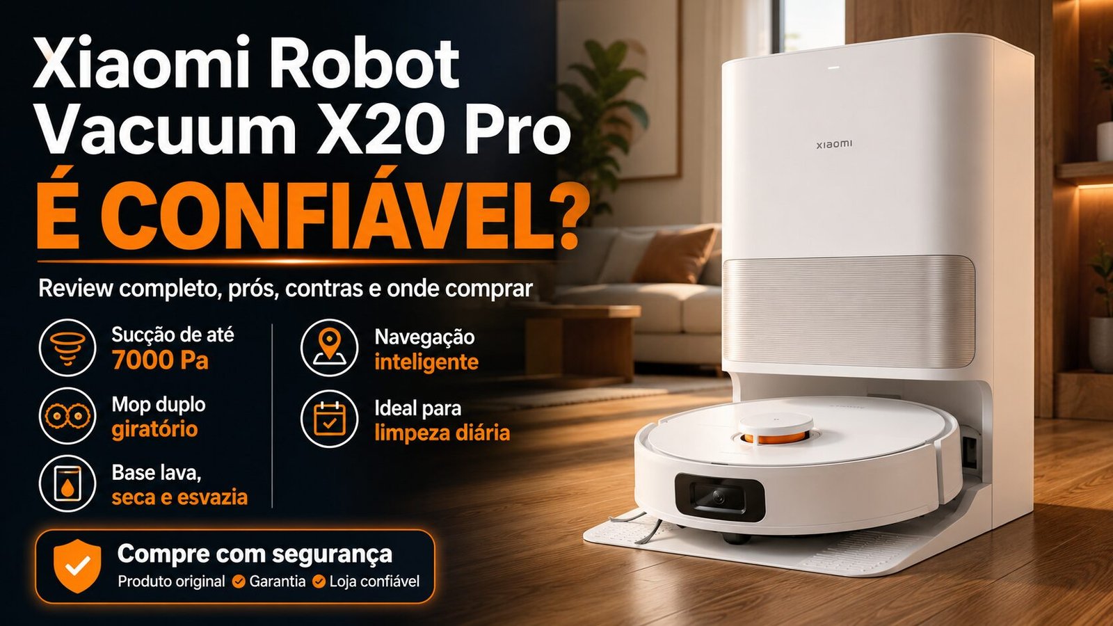 Xiaomi Robot Vacuum X20 Pro com base automática em sala moderna