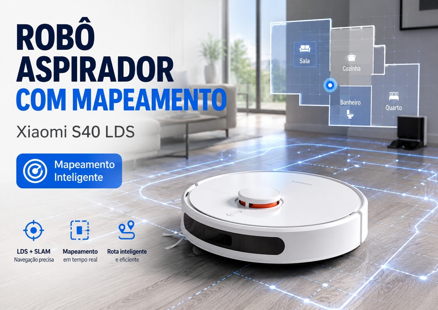 Robô aspirador com mapeamento Xiaomi S40 LDS em piso claro
