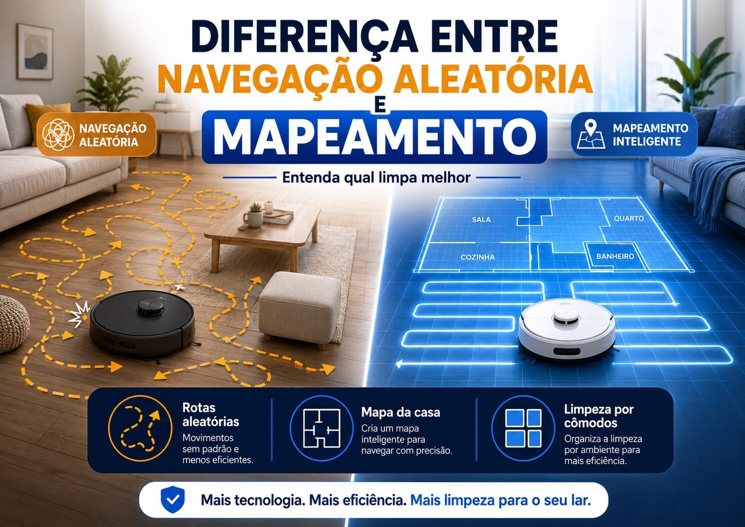 Comparação entre robô aspirador com navegação aleatória e robô aspirador com mapeamento inteligente