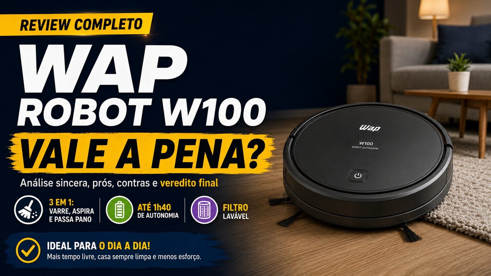 Robô Aspirador de Pó WAP ROBOT W100 em ambiente residencial