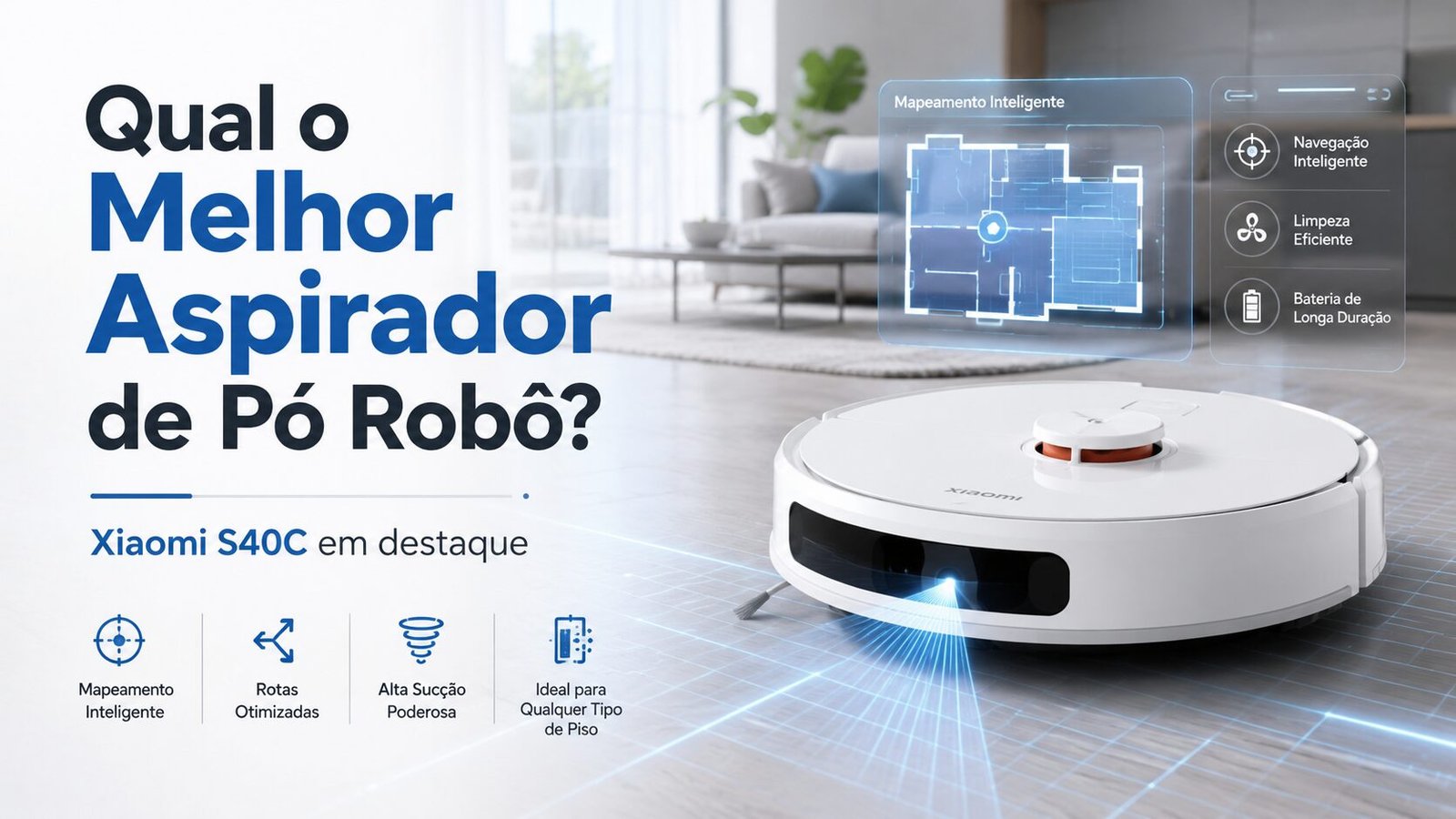 robô aspirador de pó Xiaomi S40C limpando piso em casa moderna