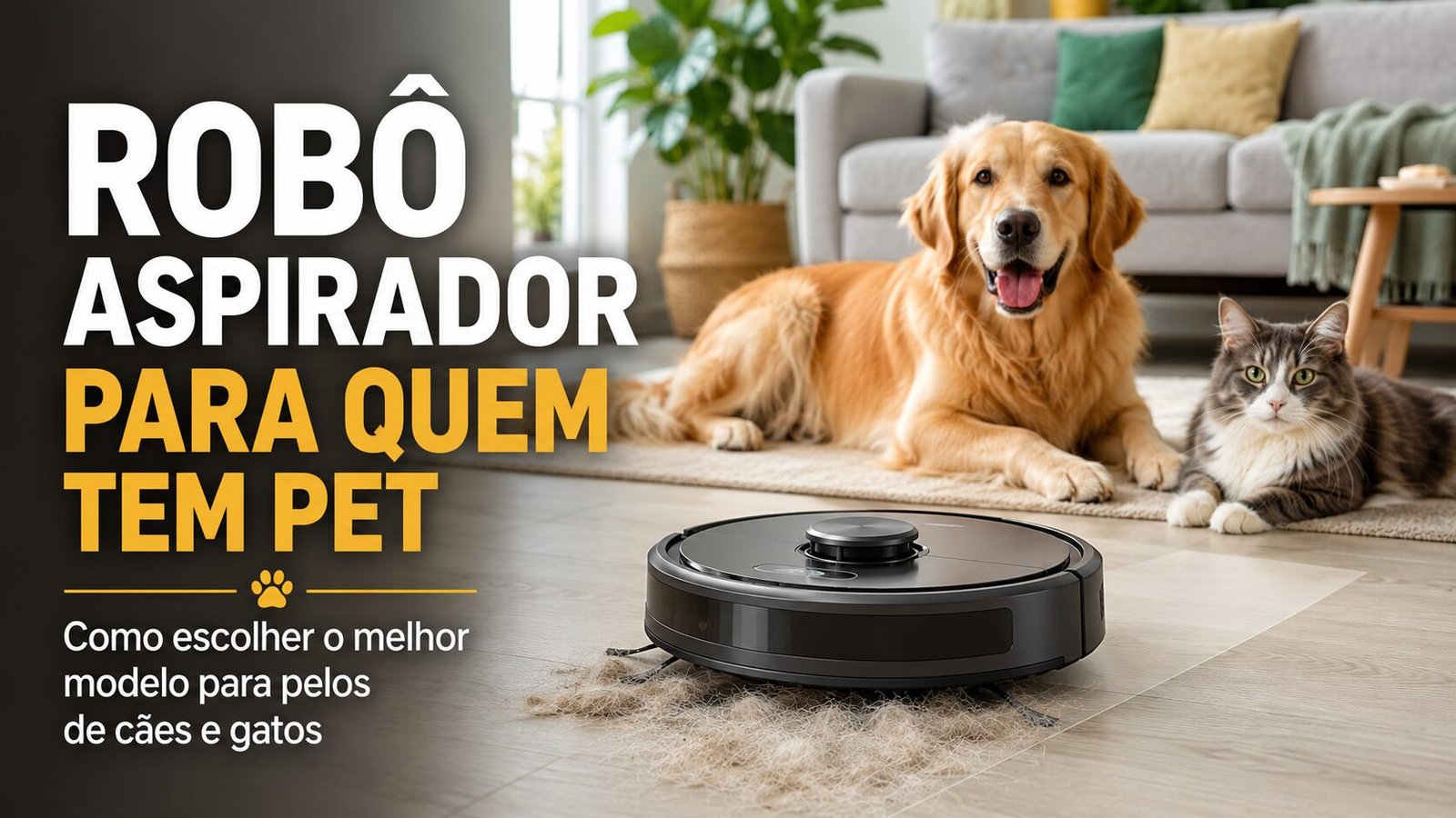 Robô aspirador para quem tem pet removendo pelos de cachorro e gato em piso de apartamento